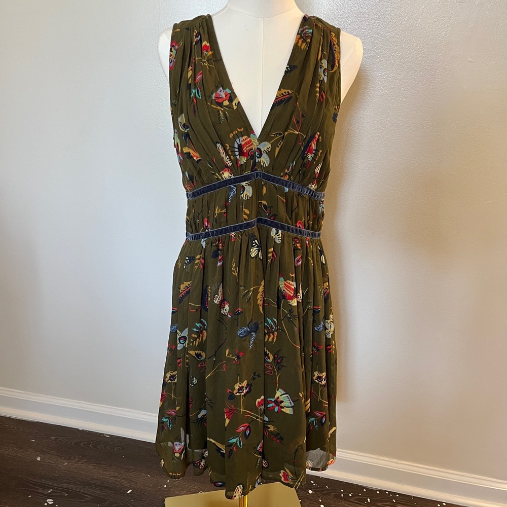 Olive Green Sleeveless Abercrombie & Fitch Flower Dress